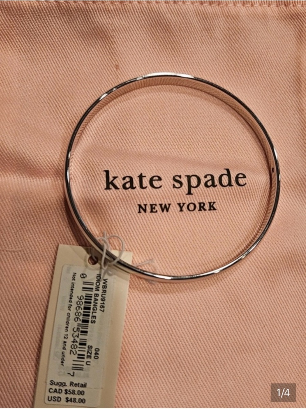 Kate Spade Find the Silver Lining Engraved Bangle Bracelet and Dust Bag - Picture 4 of 4